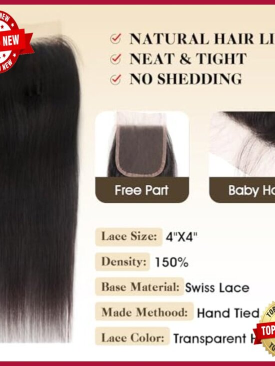 16A Brazilian Virgin Human Hair Extensions with HD Lace Closure